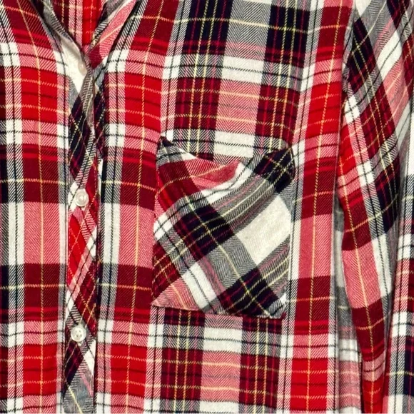 Rails Hunter Red Navy Plaid Super Soft Button Front Long Sleeve Flannel Shirt - Picture 7 of 10